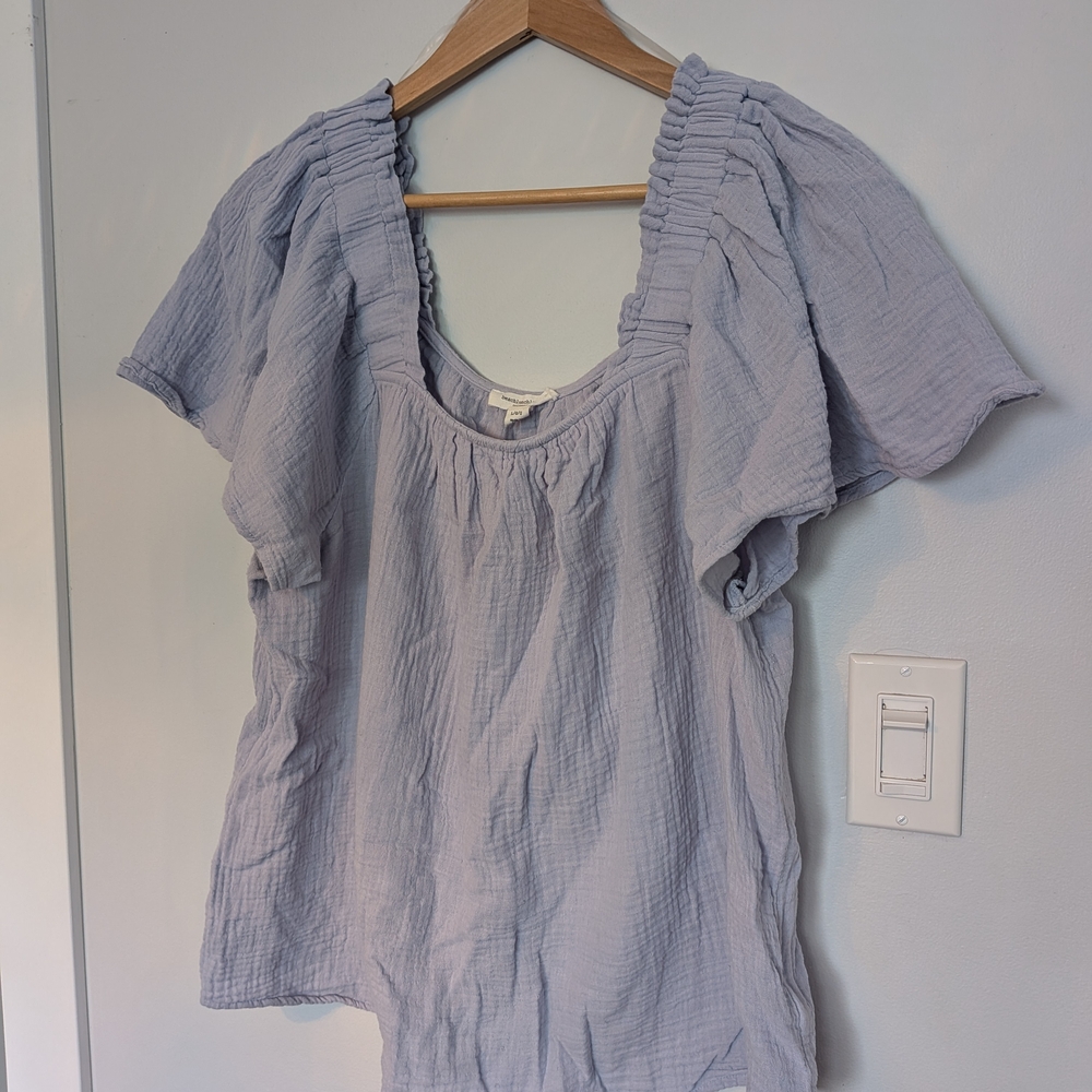 beachlunchlounge Lavender Ruffled Square Neck Gauze Top